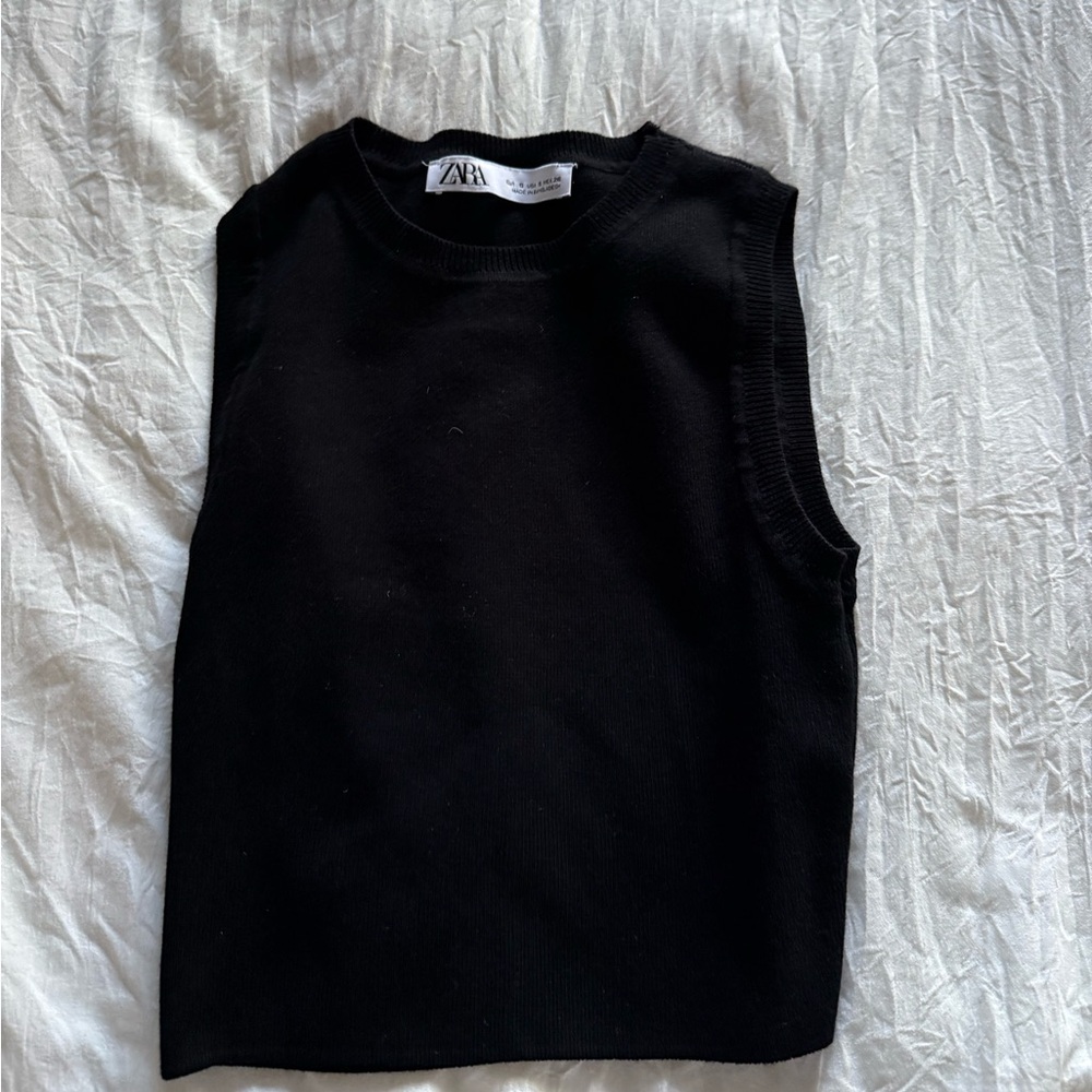 Zara Knit Womens Sleek Black Cropped TankTop